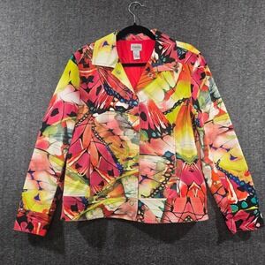 Chicos Jacket Womens Size 1 Butterfly Wings Monarch Spring Art for Wear Colorful